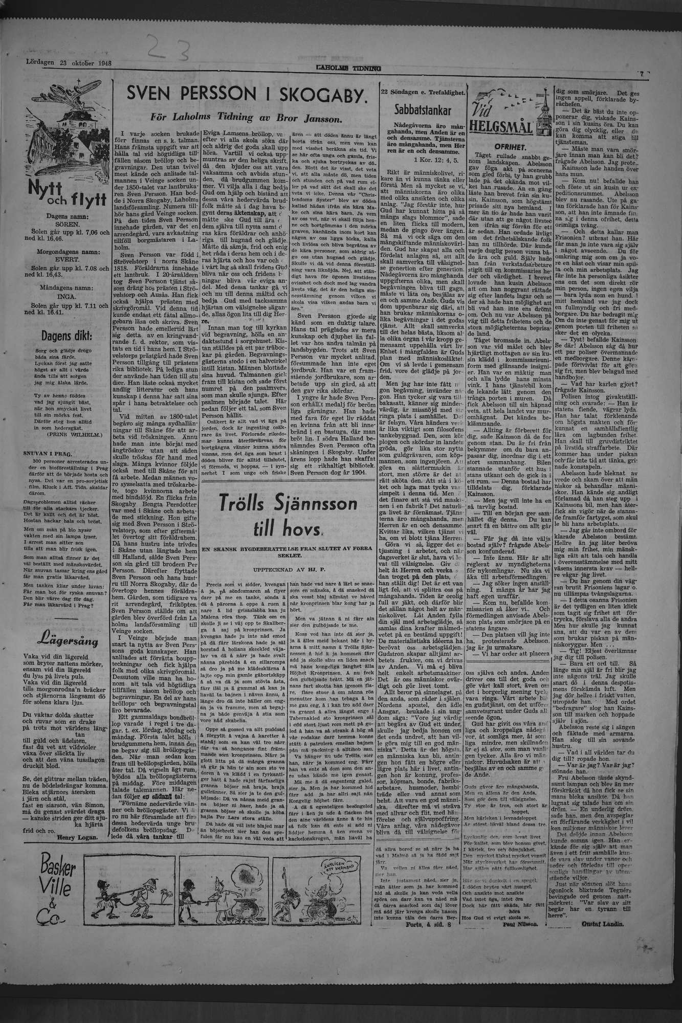 Laholms Tidning Lördag 23 oktober 1948, sida 7