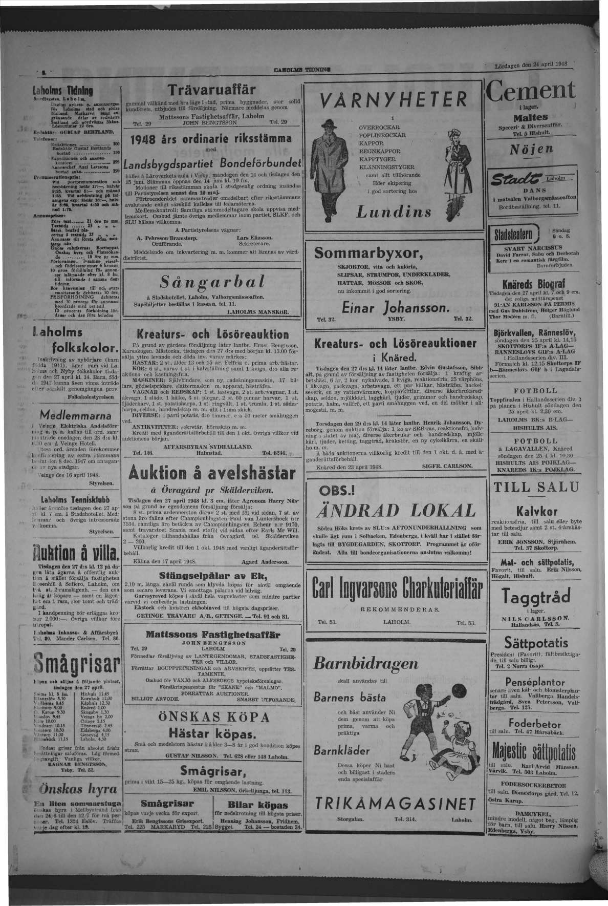 Laholms Tidning Lördag 24 april 1948, sida 2