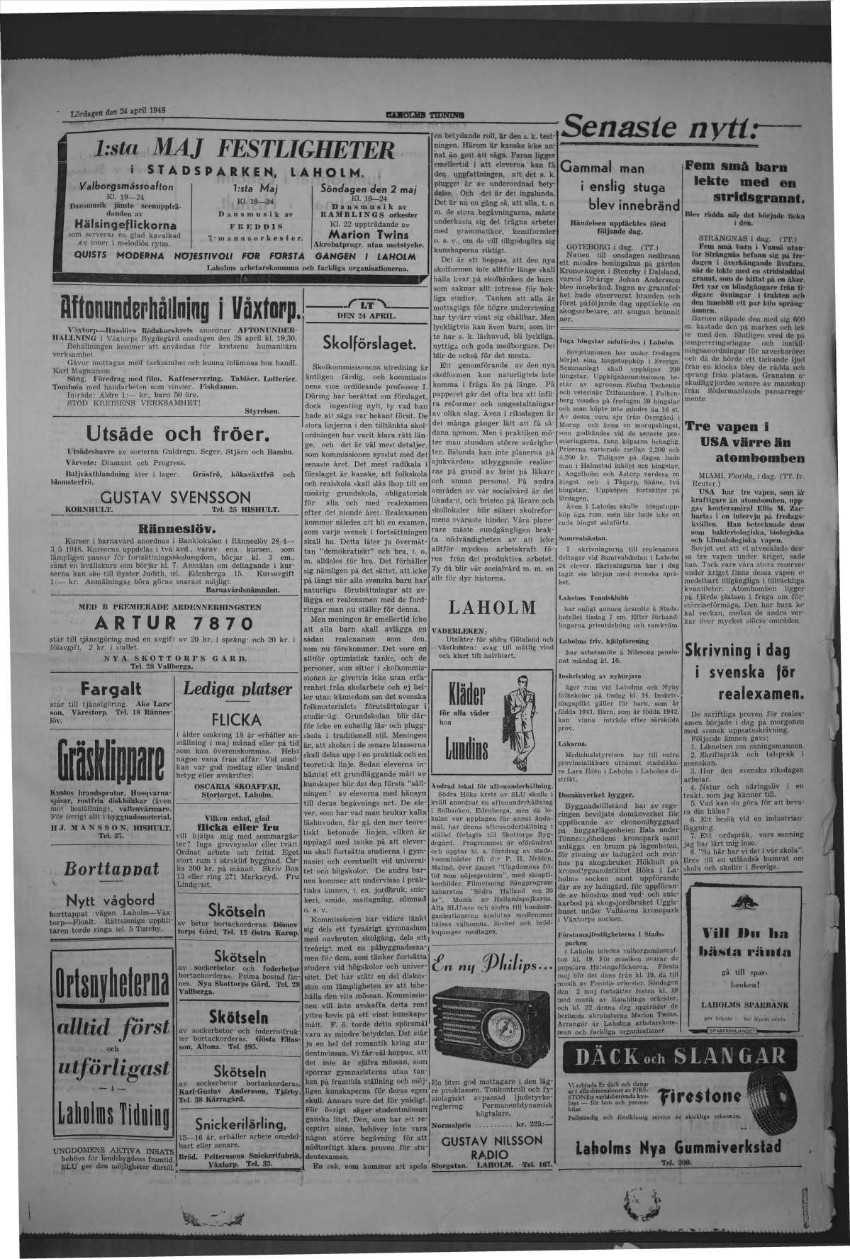 Laholms Tidning Lördag 24 april 1948, sida 3
