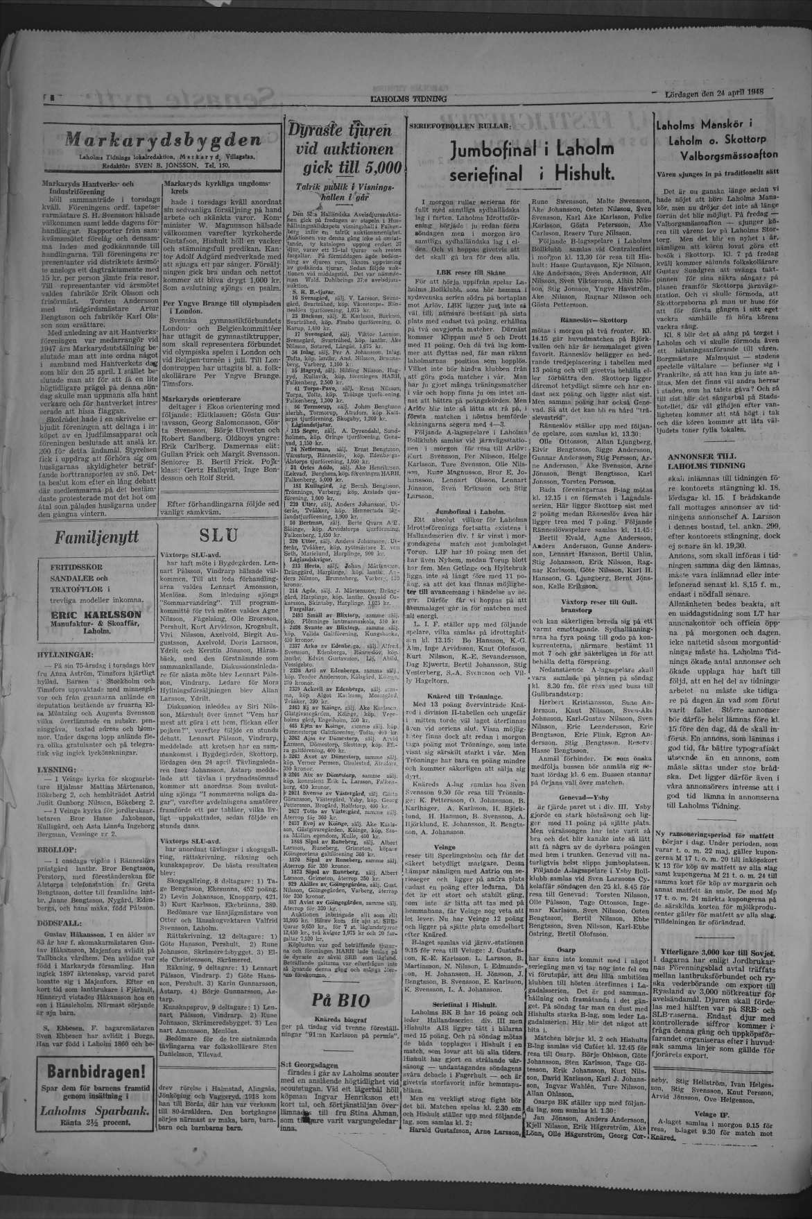 Laholms Tidning Lördag 24 april 1948, sida 4