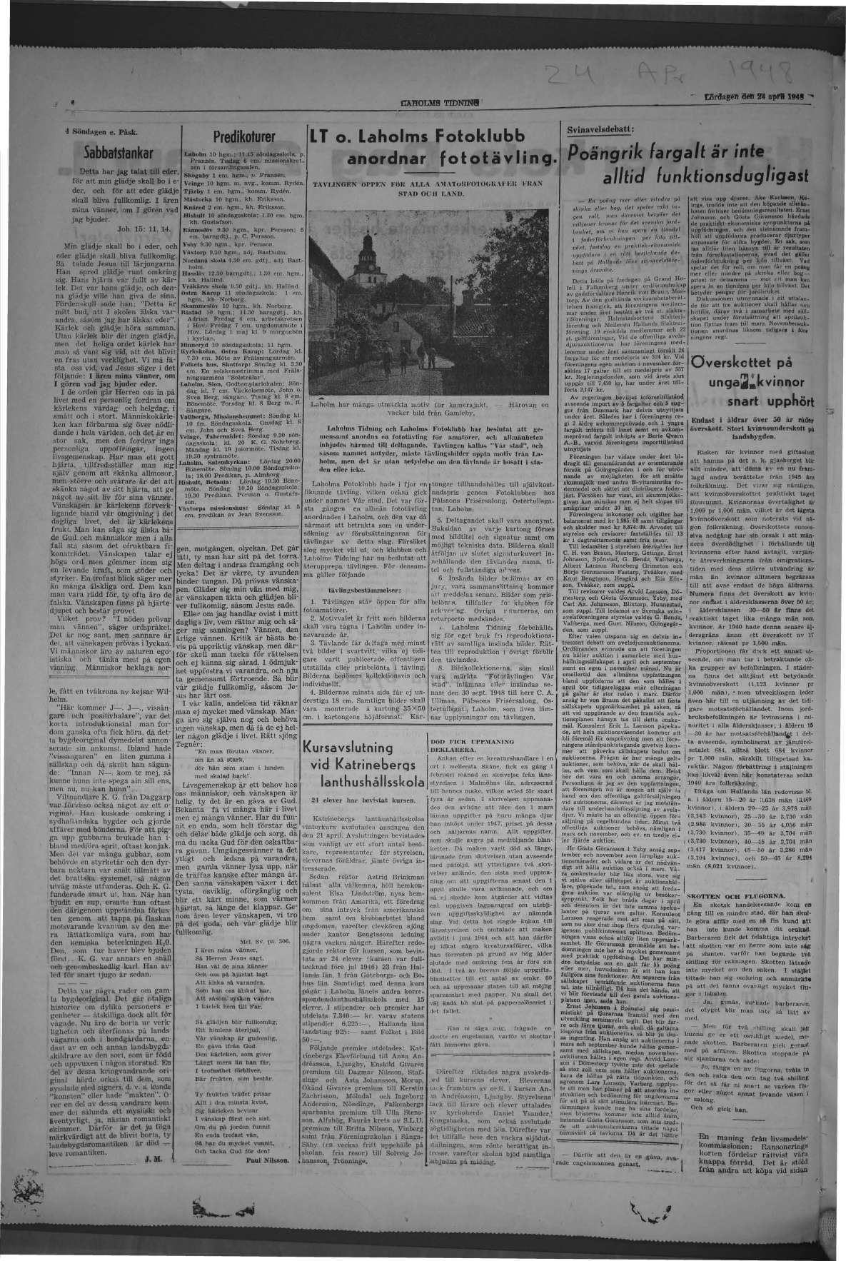 Laholms Tidning Lördag 24 april 1948, sida 6