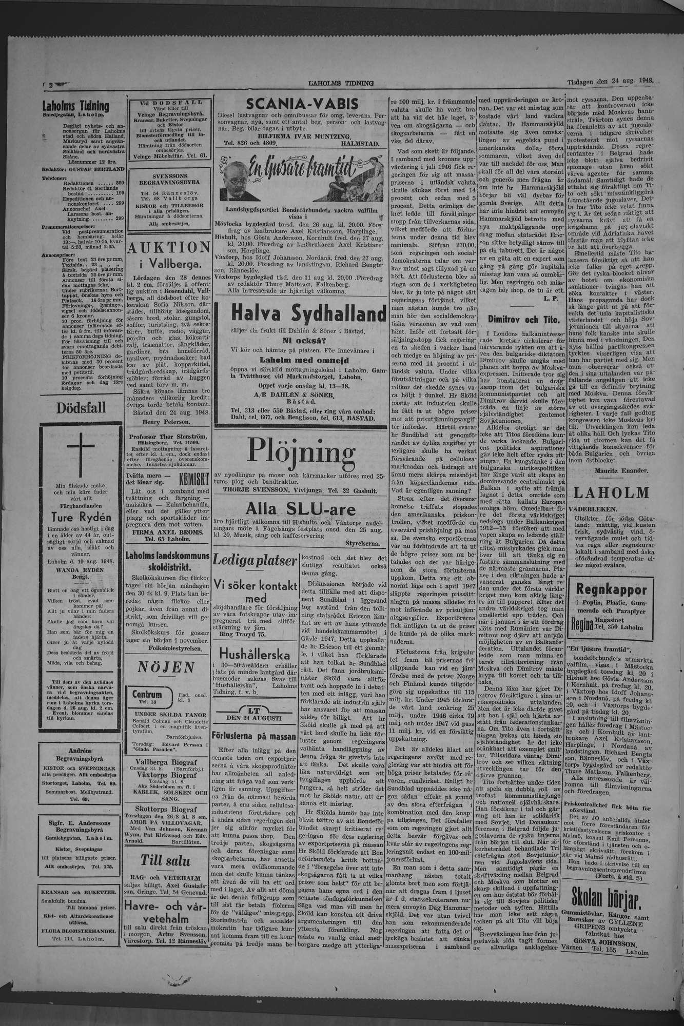Laholms Tidning Tisdag 24 augusti 1948, sida 2