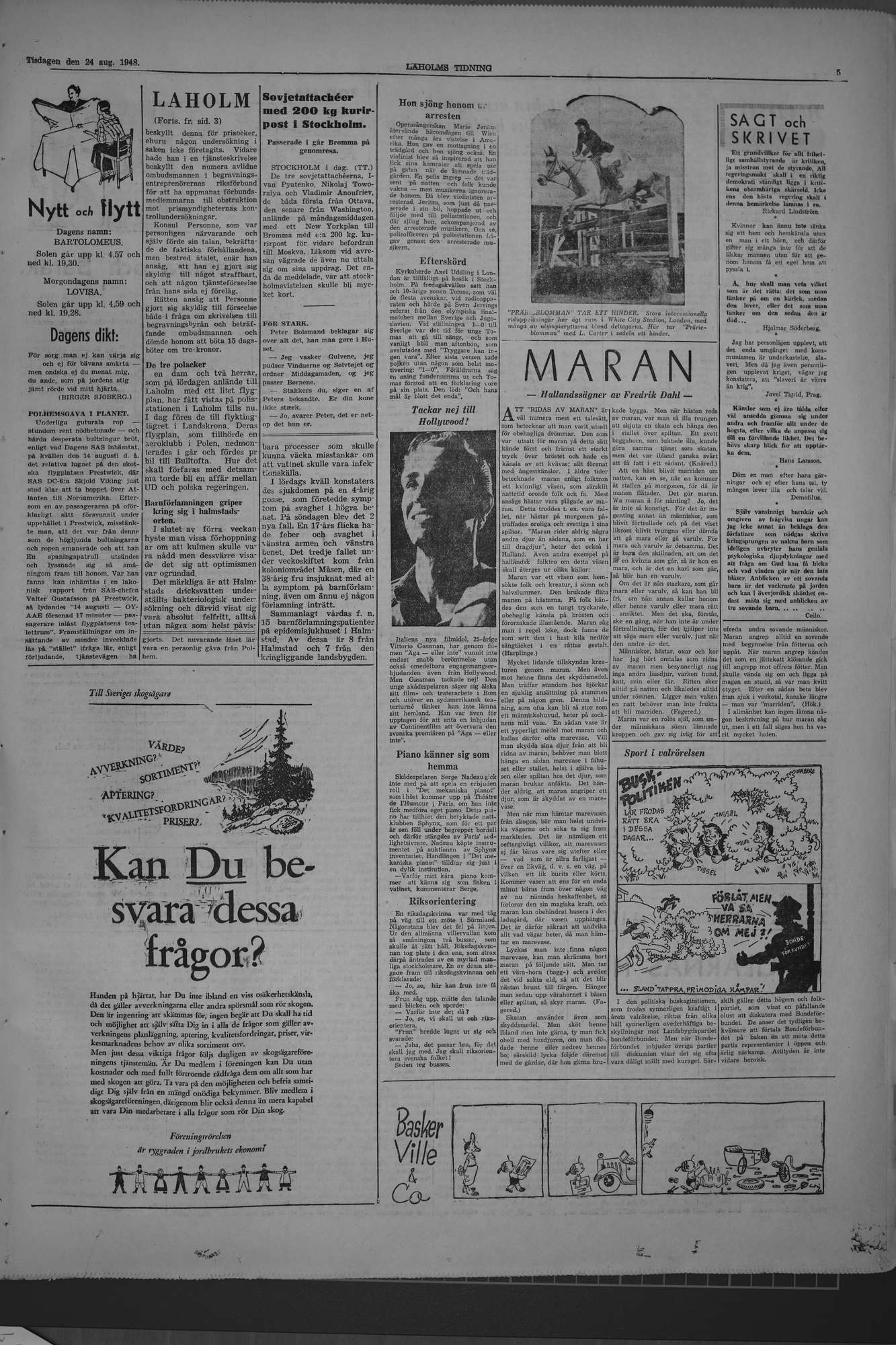 Laholms Tidning Tisdag 24 augusti 1948, sida 5