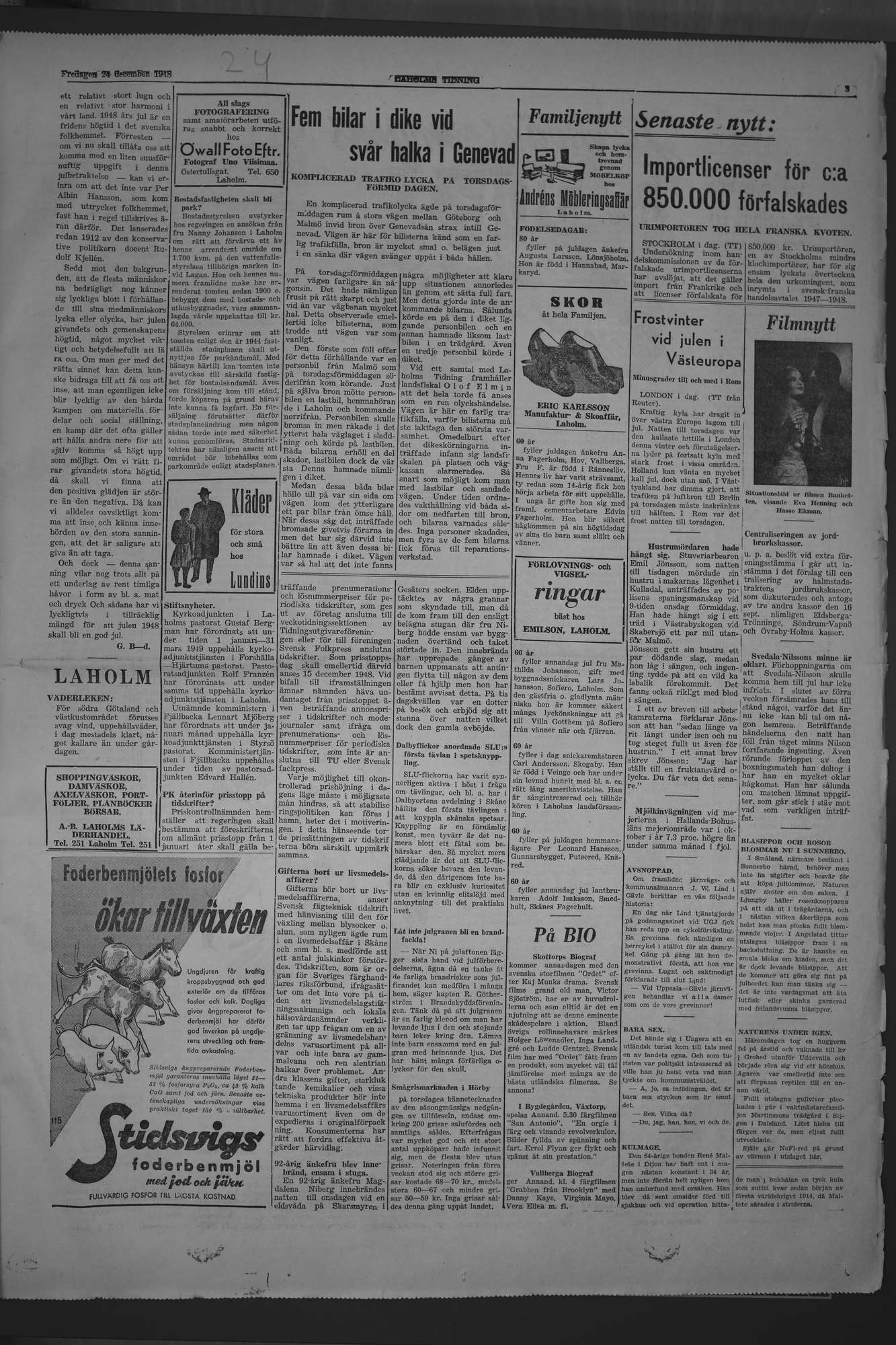 Laholms Tidning Fredag 24 december 1948, sida 3