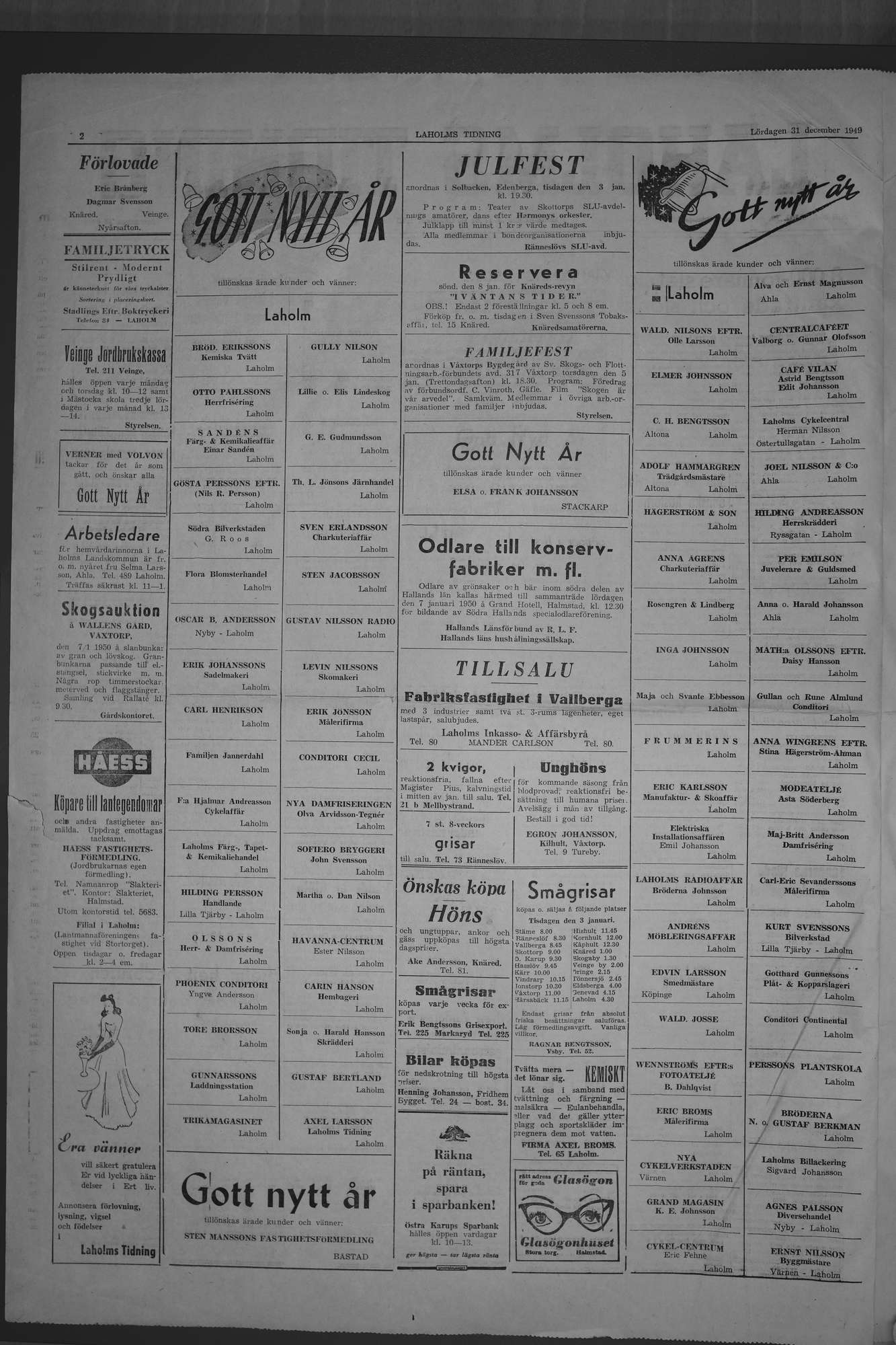 Laholms Tidning Lördag 31 december 1949, sida 2
