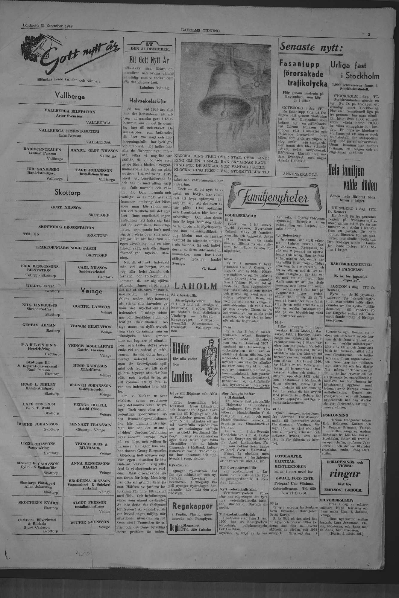 Laholms Tidning Lördag 31 december 1949, sida 3