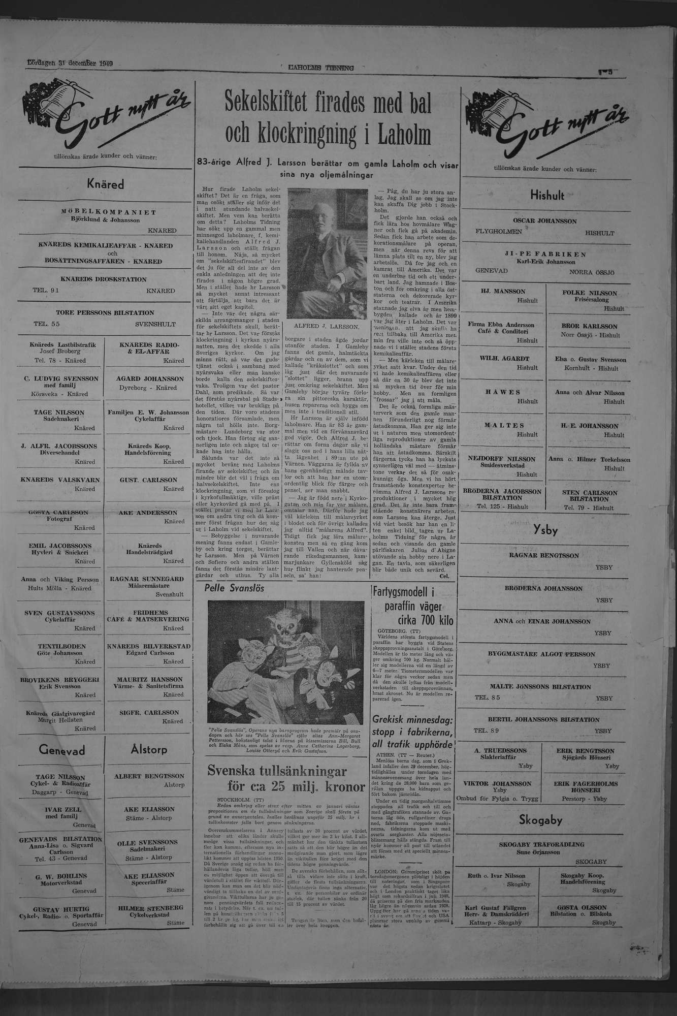 Laholms Tidning Lördag 31 december 1949, sida 5