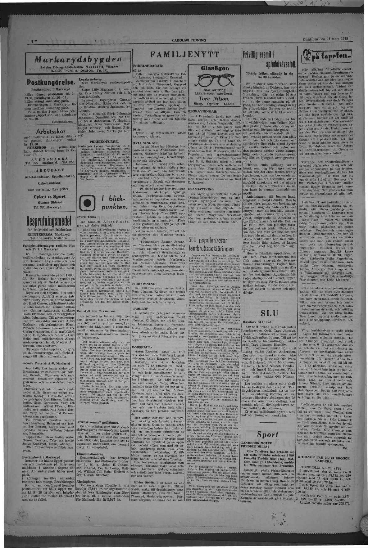 Laholms Tidning Onsdag 24 mars 1948, sida 4