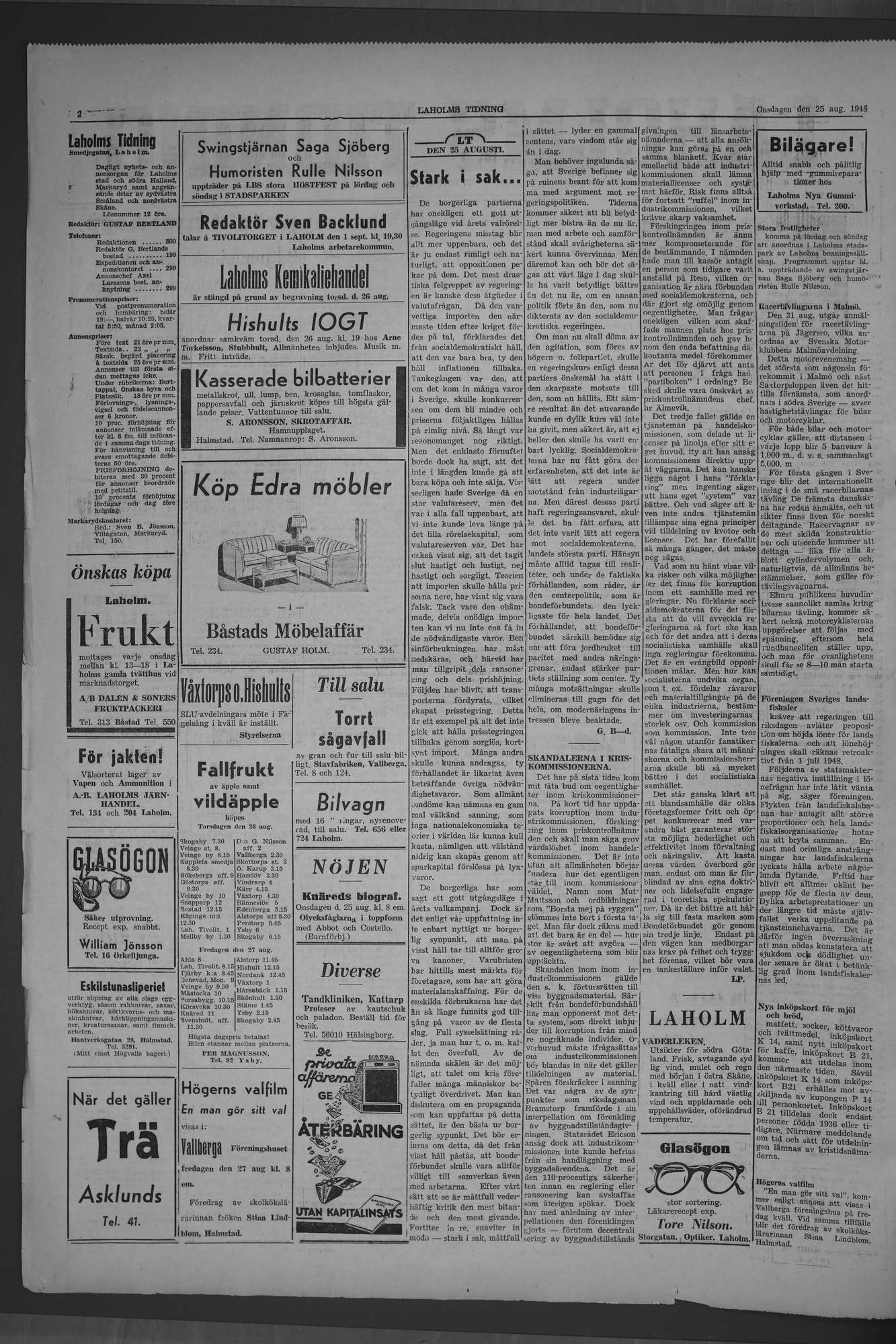 Laholms Tidning Onsdag 25 augusti 1948, sida 2