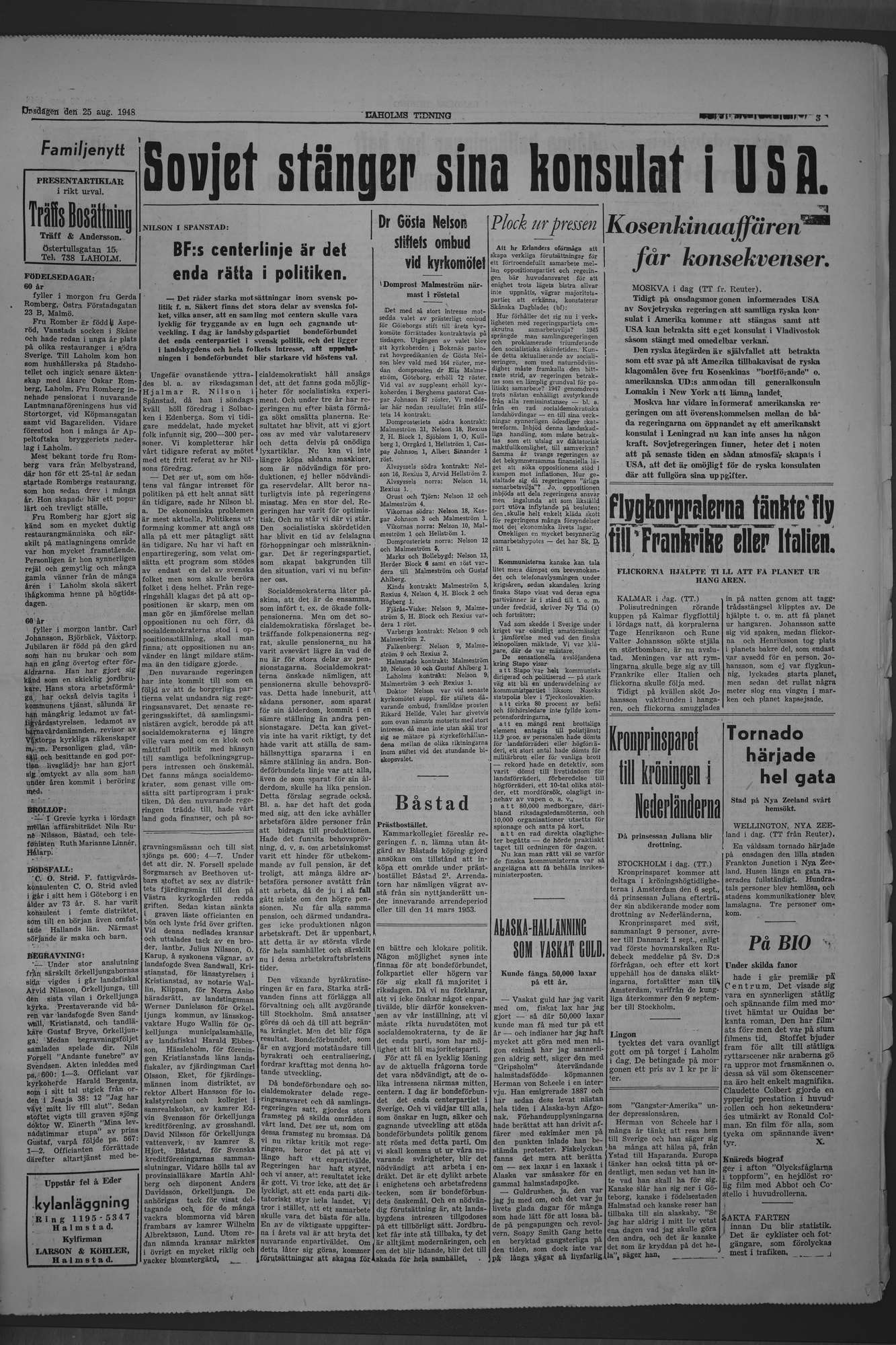 Laholms Tidning Onsdag 25 augusti 1948, sida 3