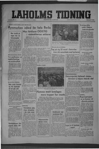 Förstasidan, Fredag 25 juni 1948