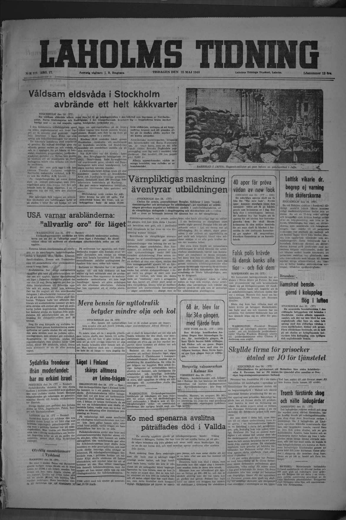 Laholms Tidning Tisdag 25 maj 1948, sida 1