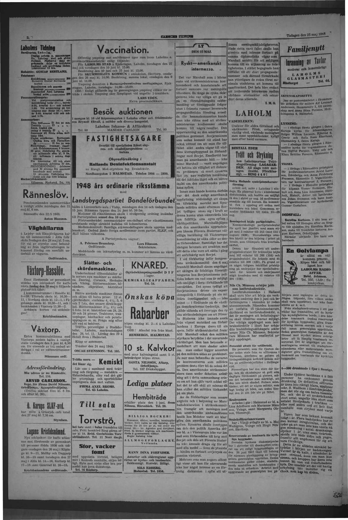 Laholms Tidning Tisdag 25 maj 1948, sida 2