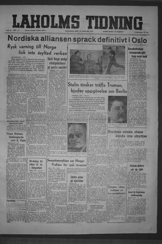 Förstasidan, Måndag 31 januari 1949