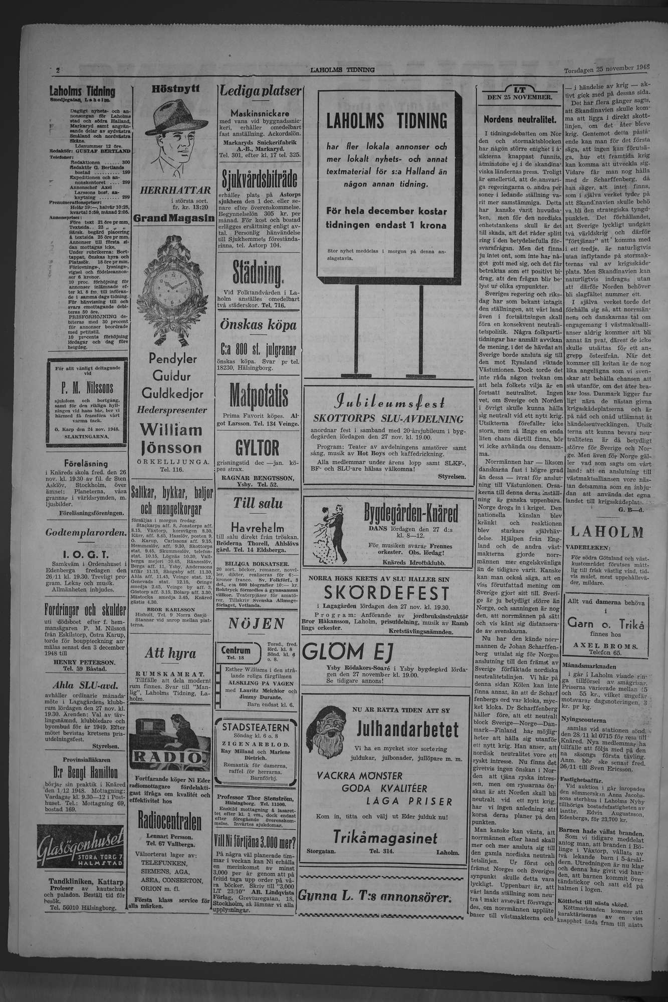Laholms Tidning Torsdag 25 november 1948, sida 2