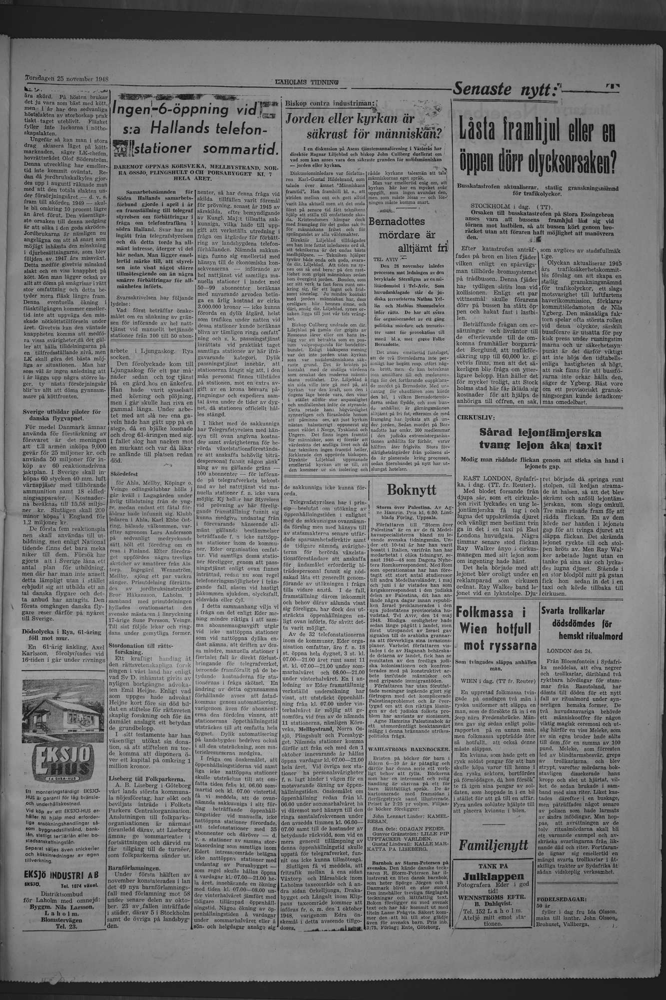 Laholms Tidning Torsdag 25 november 1948, sida 3