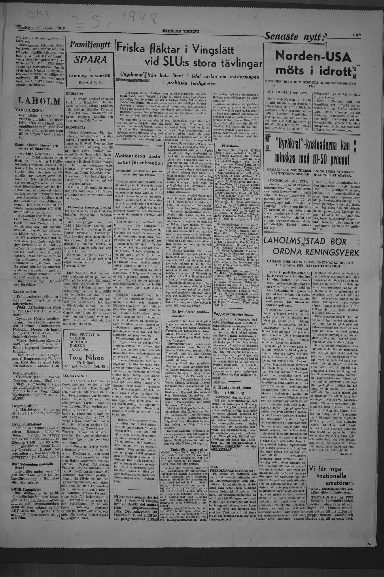 Laholms Tidning Måndag 25 oktober 1948, sida 3