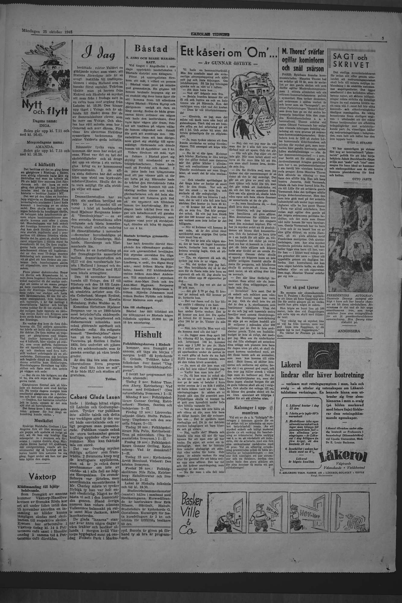 Laholms Tidning Måndag 25 oktober 1948, sida 5