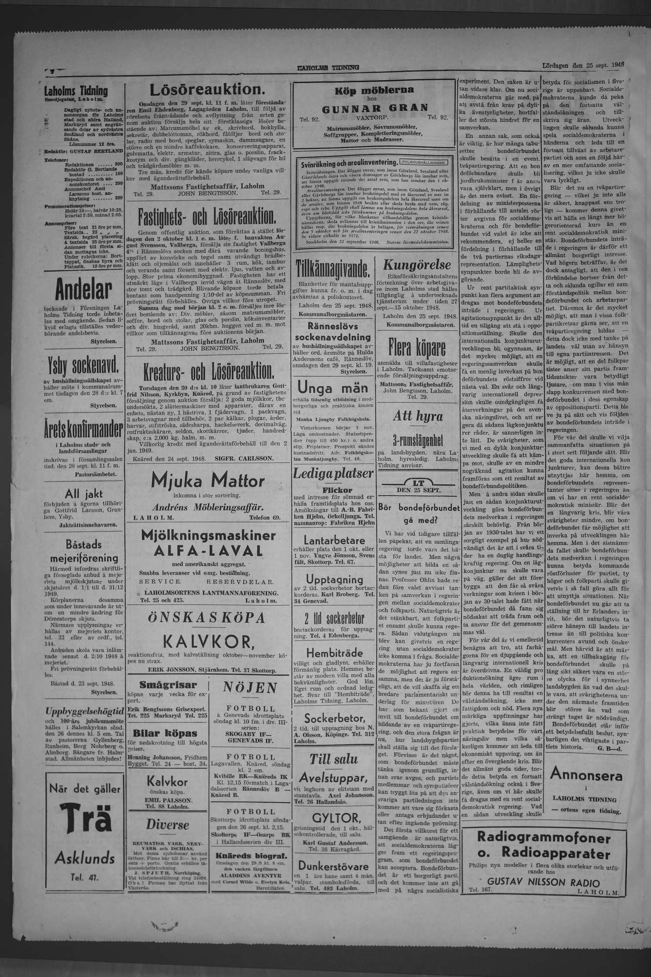 Laholms Tidning Lördag 25 september 1948, sida 2