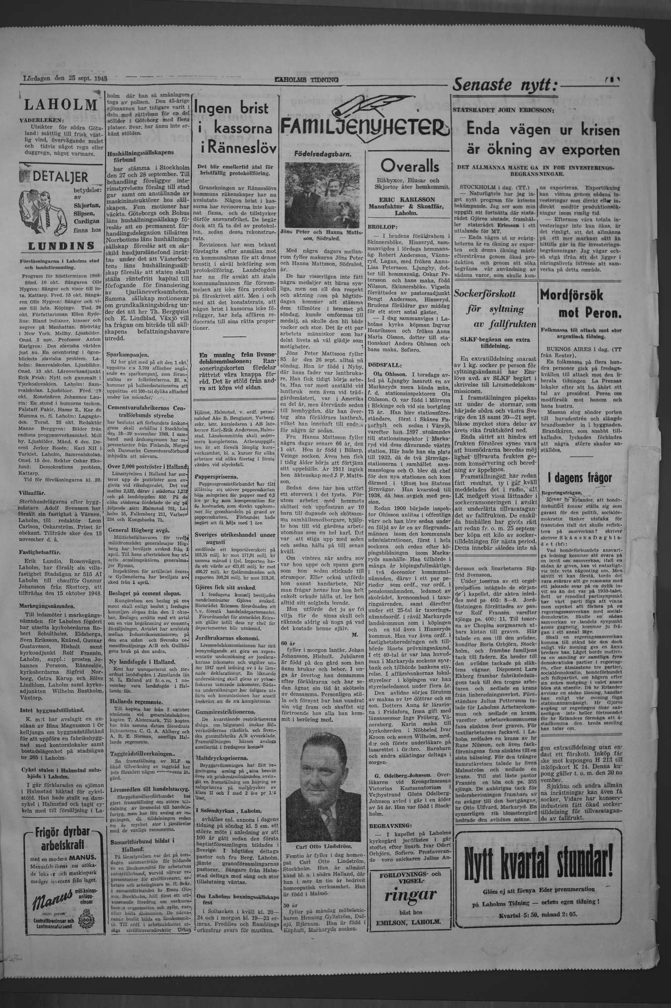 Laholms Tidning Lördag 25 september 1948, sida 3