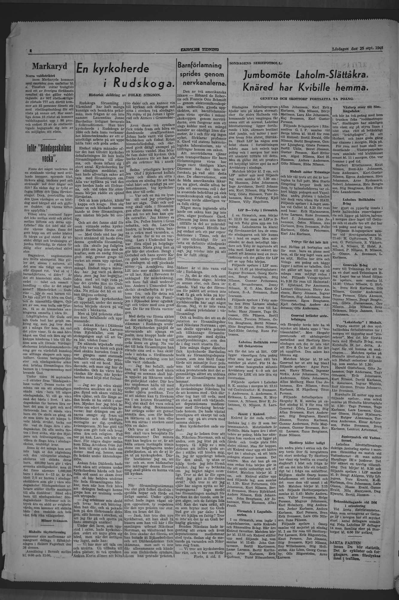 Laholms Tidning Lördag 25 september 1948, sida 4