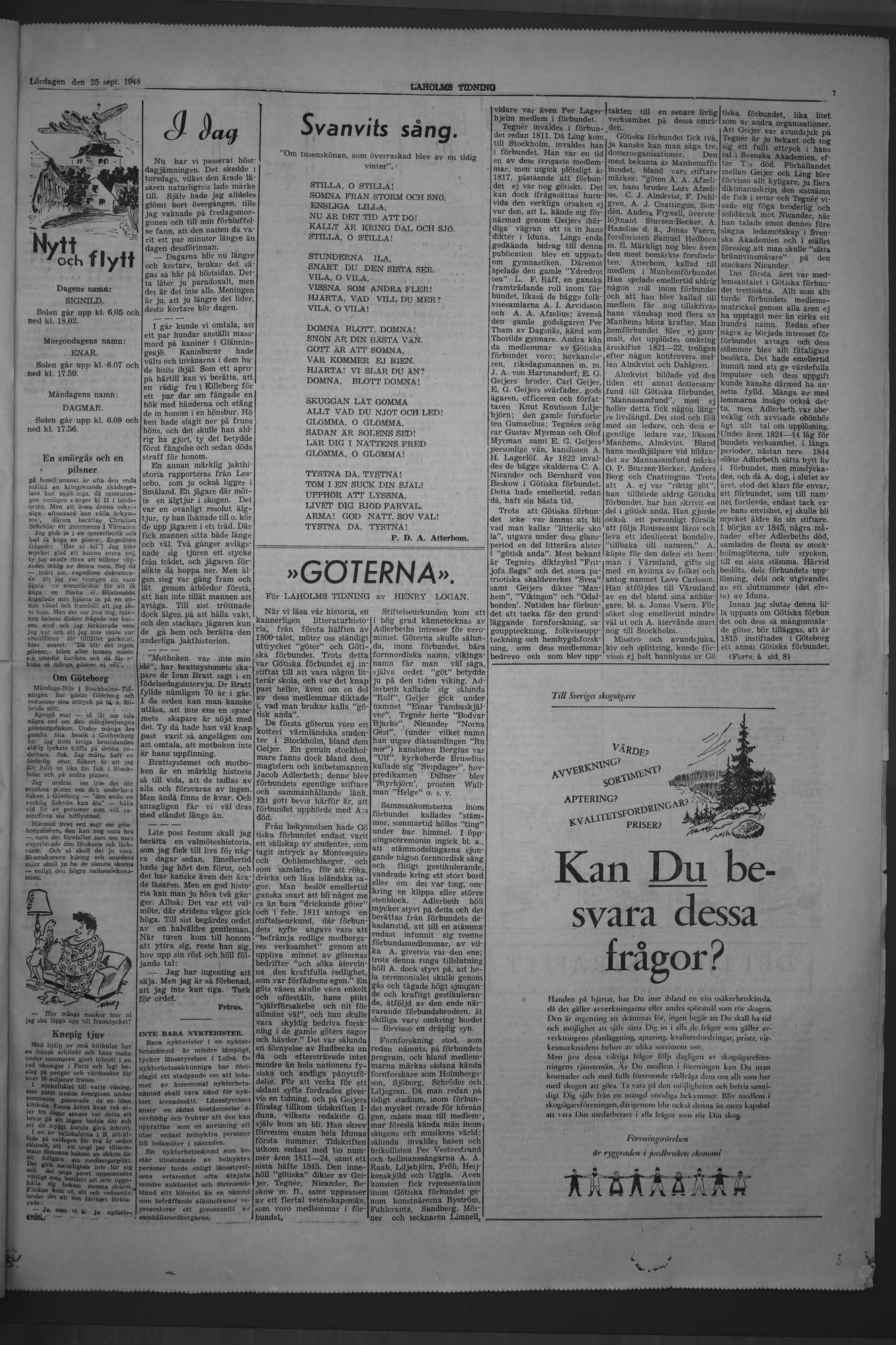 Laholms Tidning Lördag 25 september 1948, sida 7