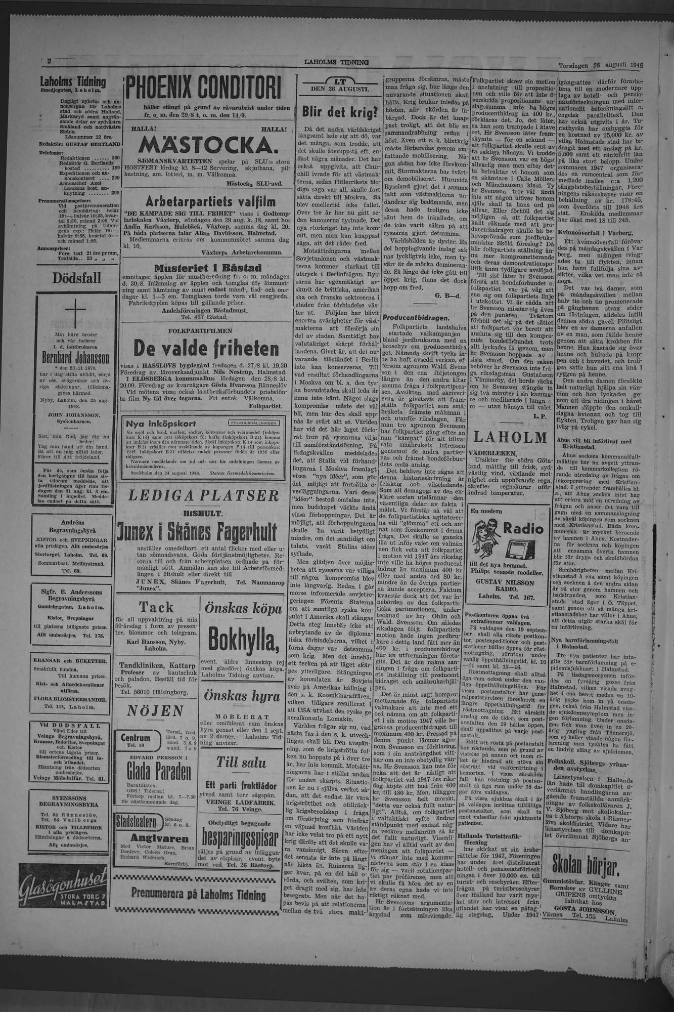 Laholms Tidning Torsdag 26 augusti 1948, sida 2