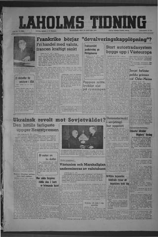 Förstasidan, Måndag 26 januari 1948