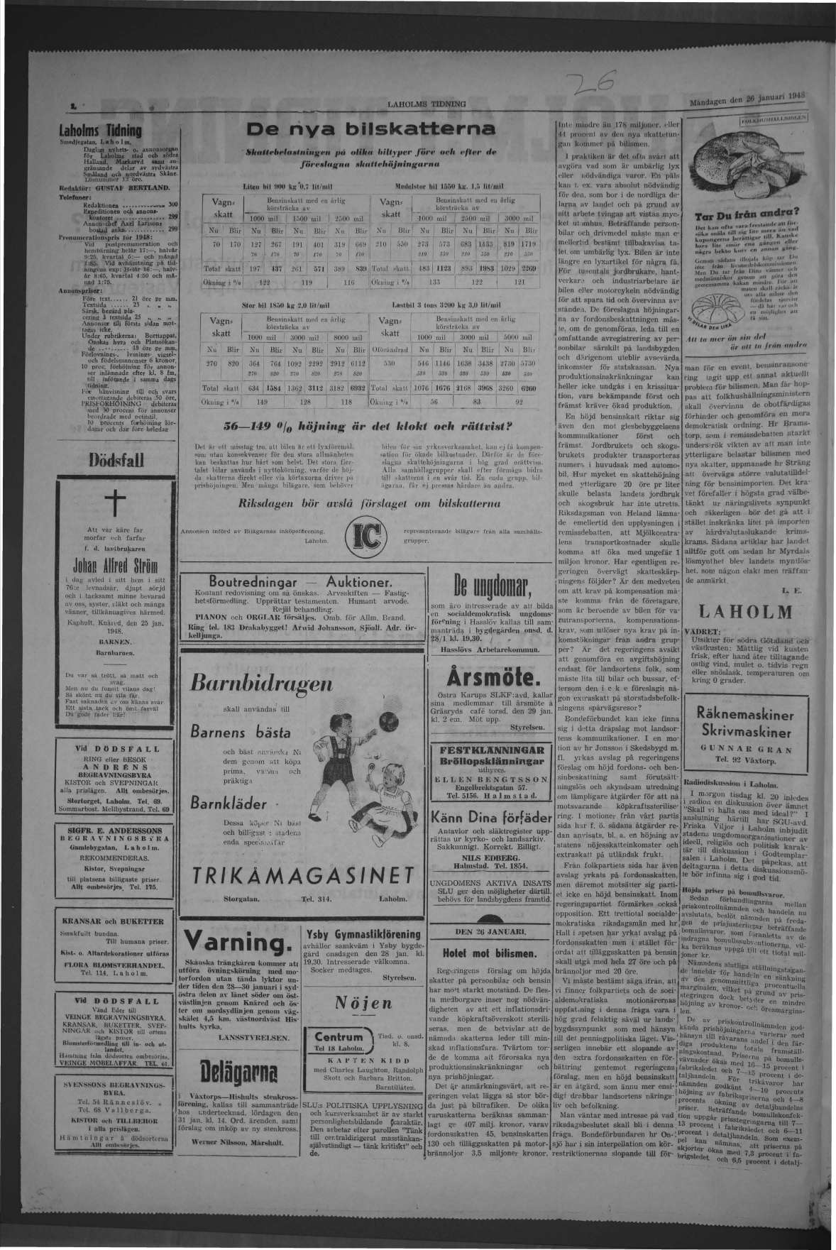 Laholms Tidning Måndag 26 januari 1948, sida 2