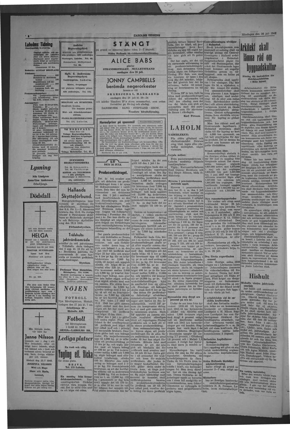 Laholms Tidning Måndag 26 juli 1948, sida 2