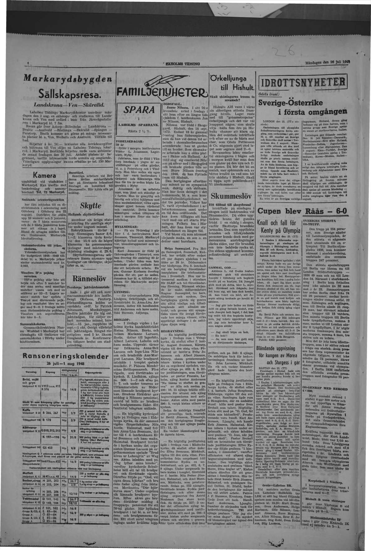 Laholms Tidning Måndag 26 juli 1948, sida 4