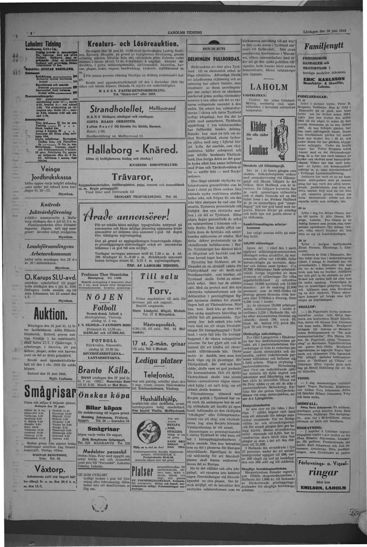 Laholms Tidning Lördag 26 juni 1948, sida 2