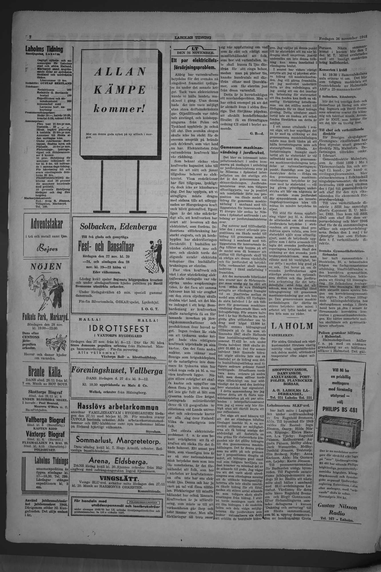 Laholms Tidning Fredag 26 november 1948, sida 2