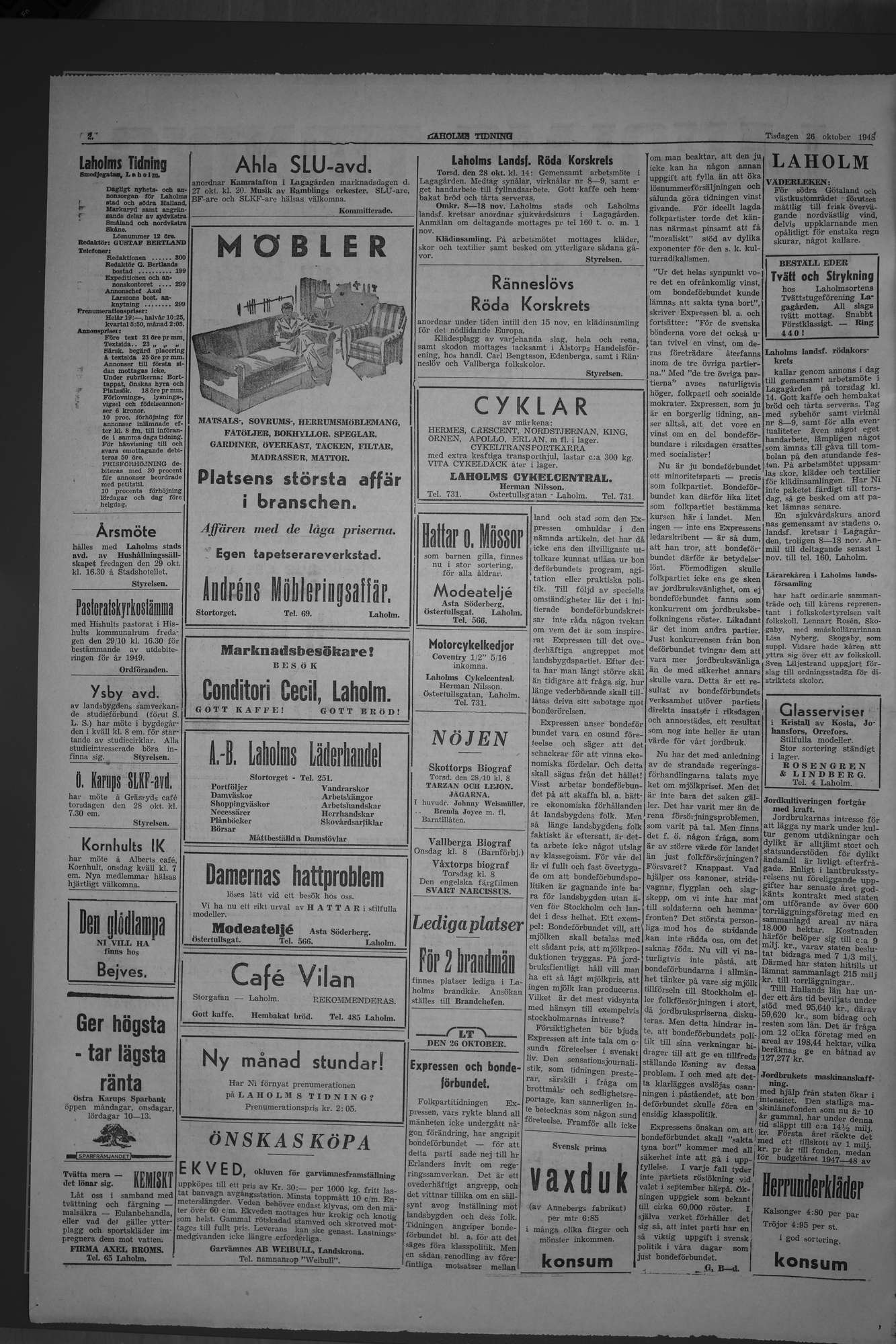 Laholms Tidning Tisdag 26 oktober 1948, sida 2