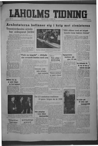 Förstasidan, Tisdag 27 april 1948