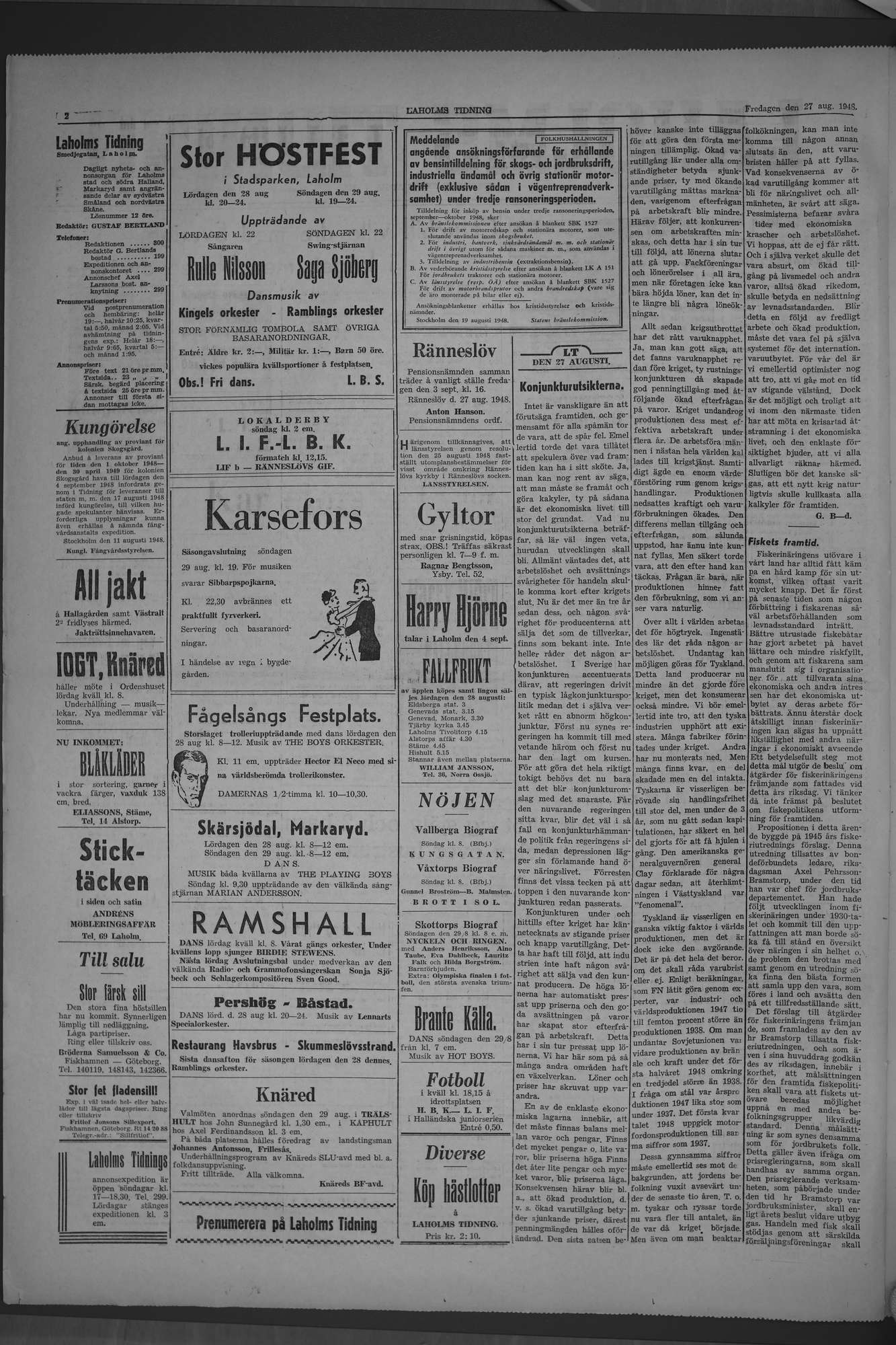 Laholms Tidning Fredag 27 augusti 1948, sida 2