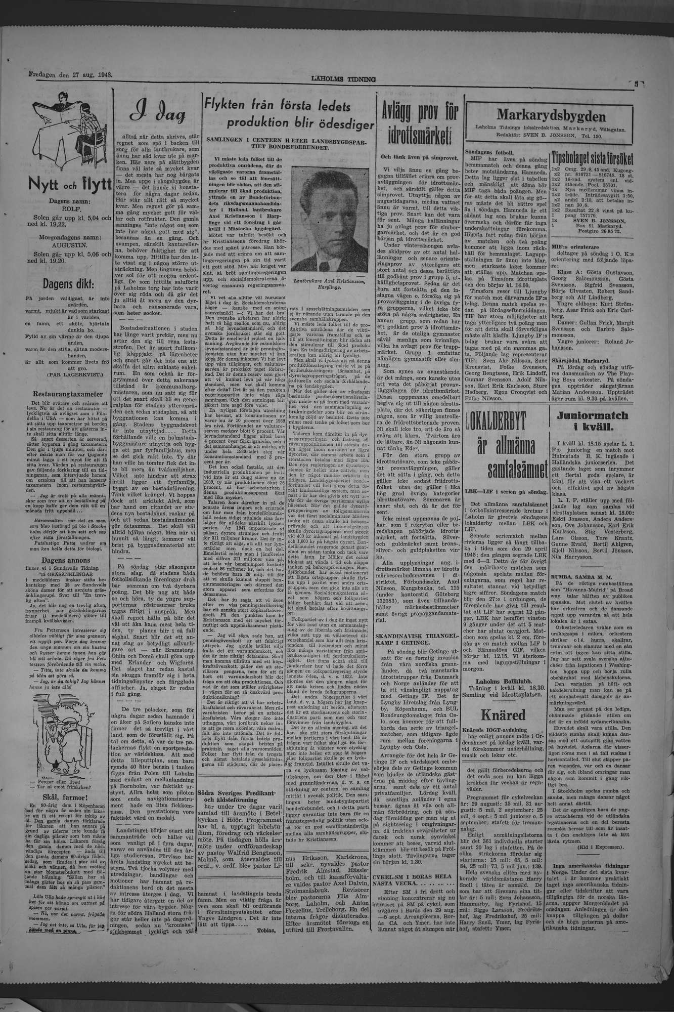 Laholms Tidning Fredag 27 augusti 1948, sida 5