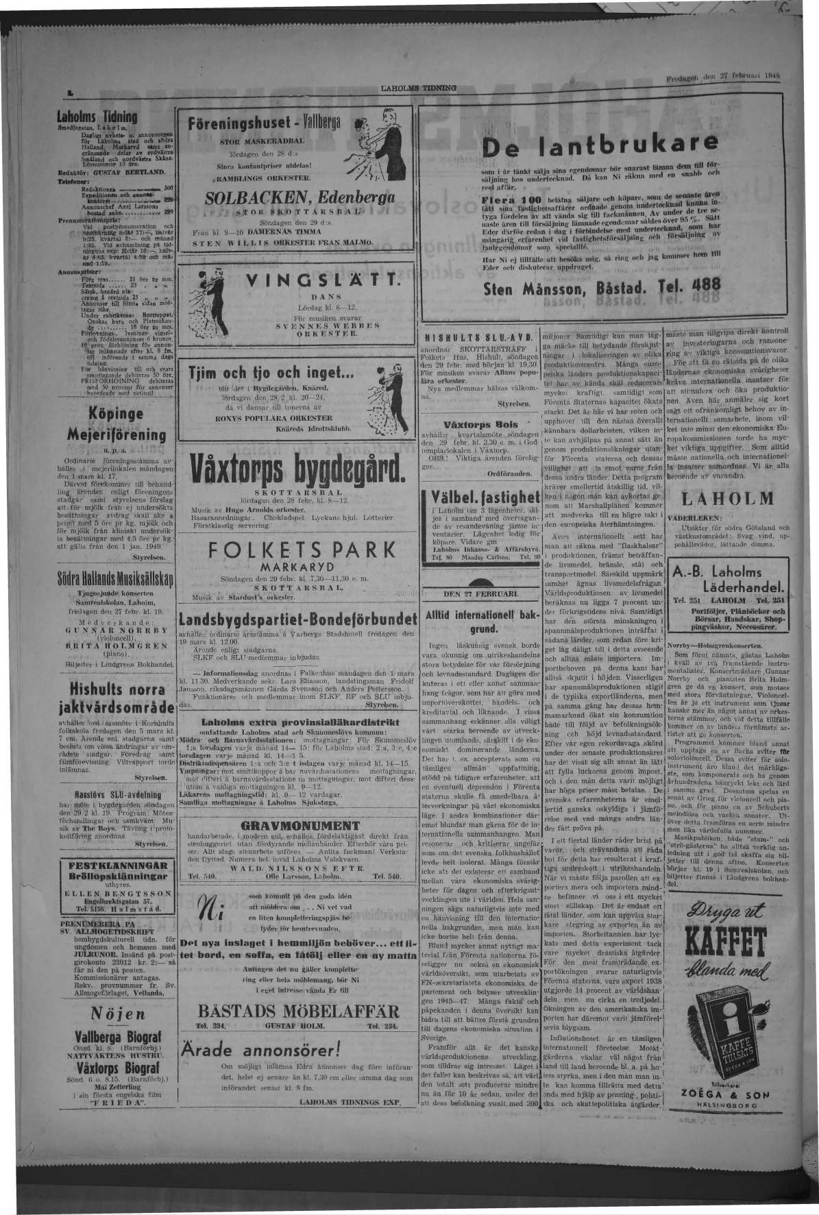 Laholms Tidning Fredag 27 februari 1948, sida 2