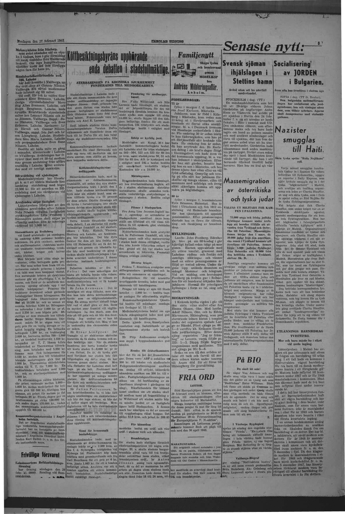 Laholms Tidning Fredag 27 februari 1948, sida 3