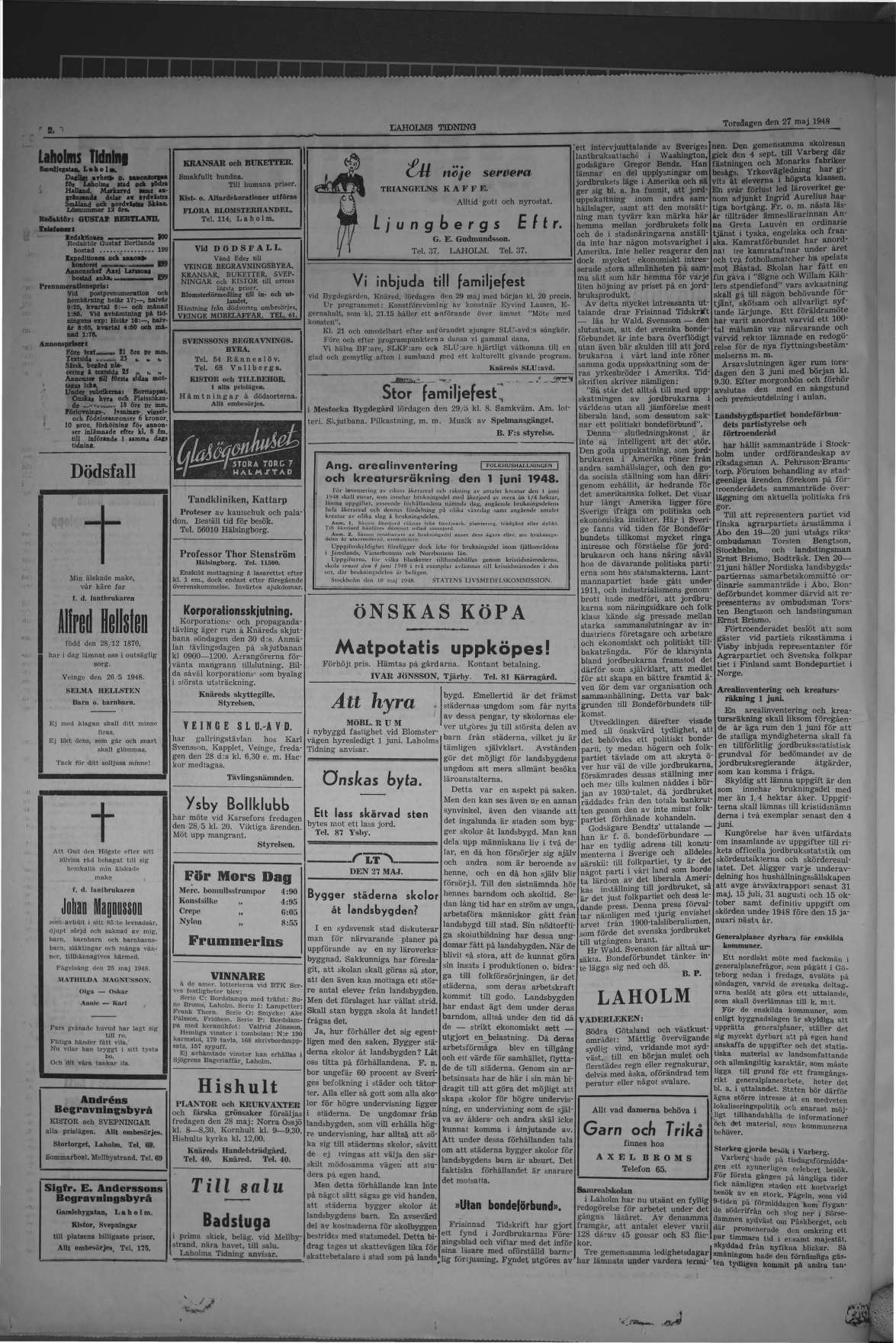 Laholms Tidning Torsdag 27 maj 1948, sida 2