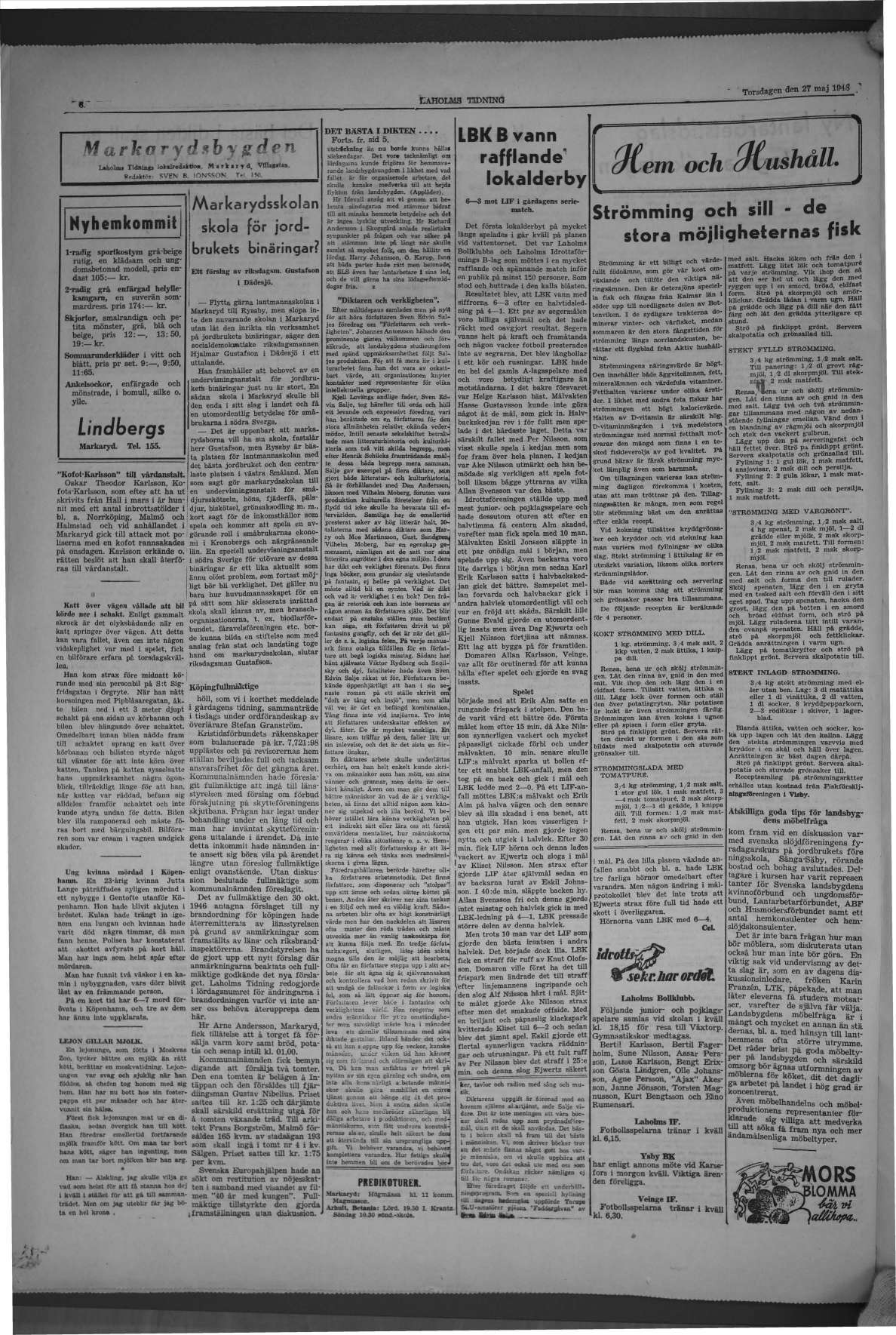 Laholms Tidning Torsdag 27 maj 1948, sida 6