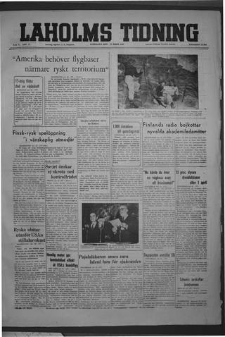 Förstasidan, Lördag 27 mars 1948