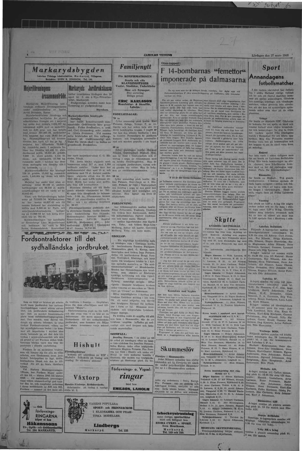 Laholms Tidning Lördag 27 mars 1948, sida 4