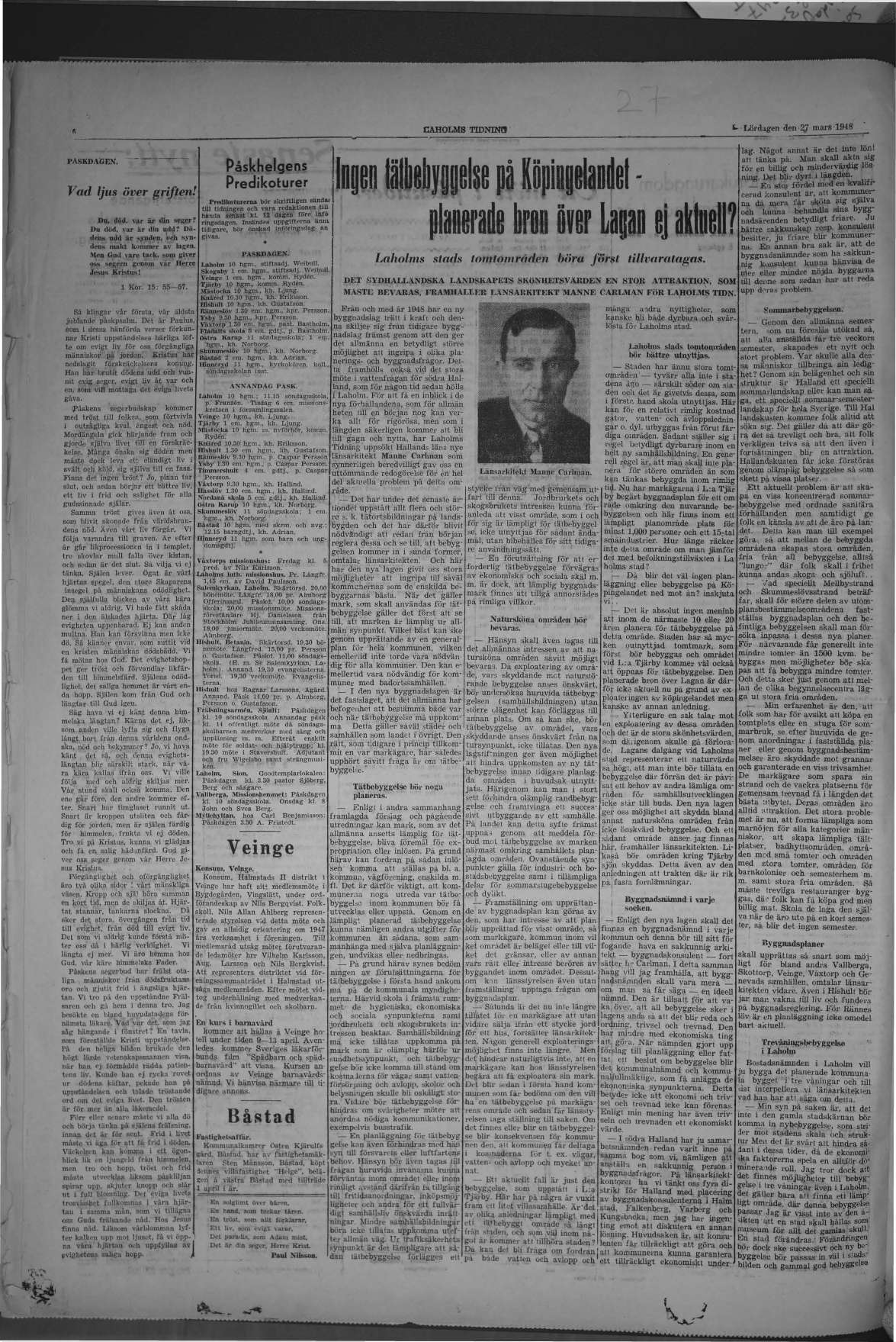 Laholms Tidning Lördag 27 mars 1948, sida 6