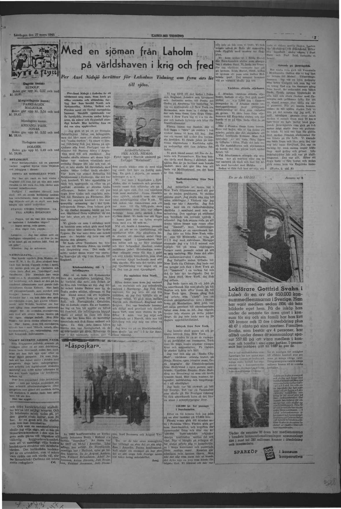 Laholms Tidning Lördag 27 mars 1948, sida 7