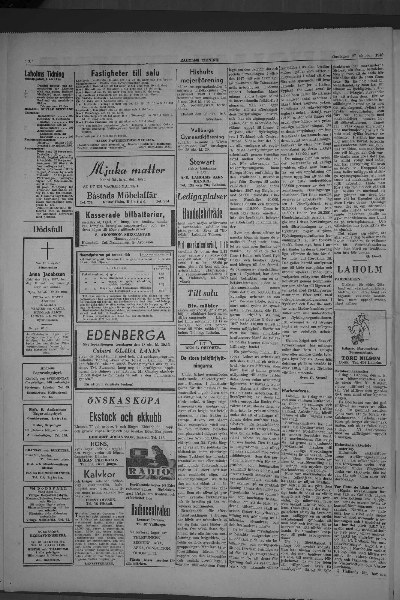 Laholms Tidning Onsdag 27 oktober 1948, sida 2