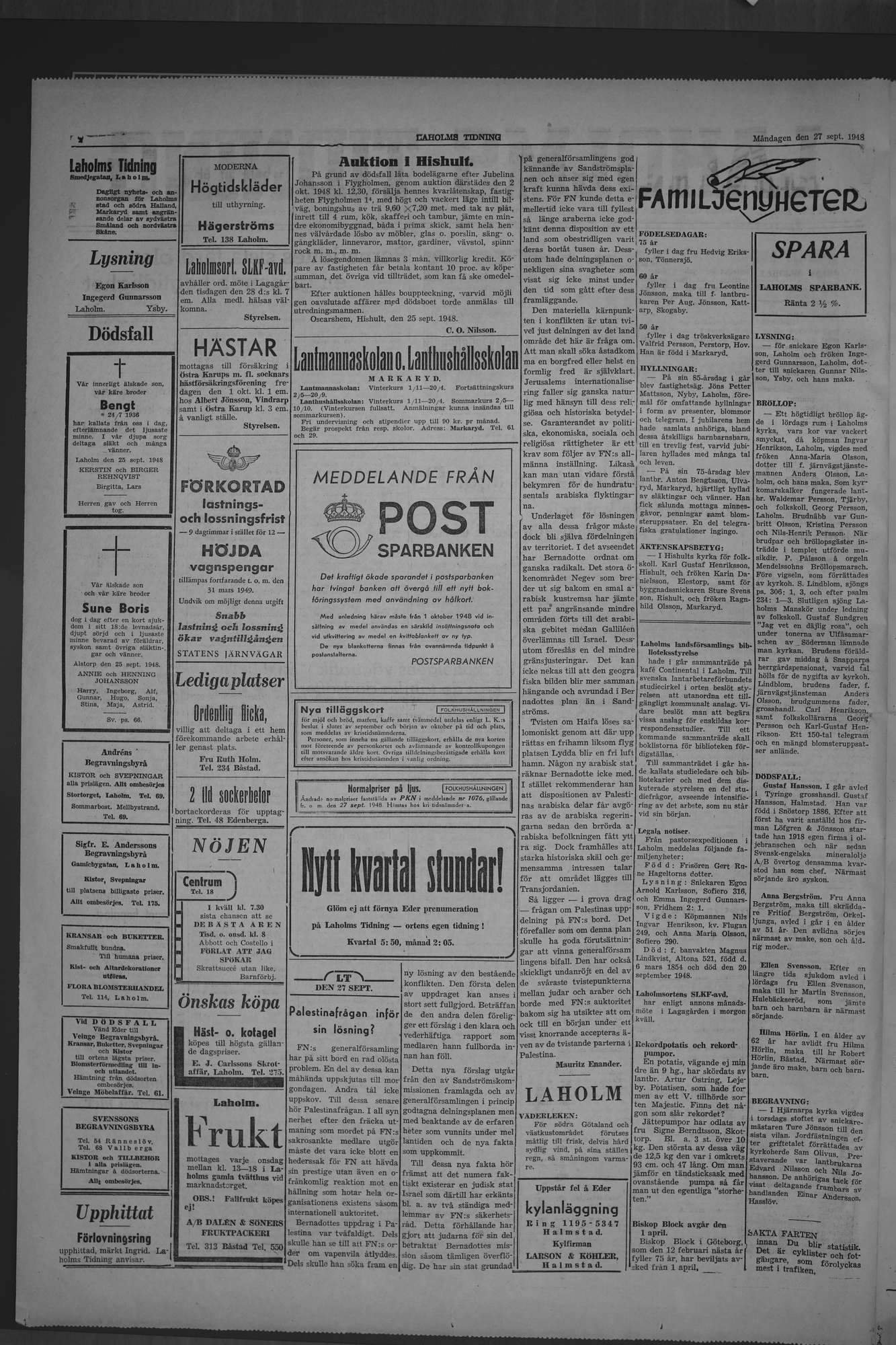 Laholms Tidning Måndag 27 september 1948, sida 2