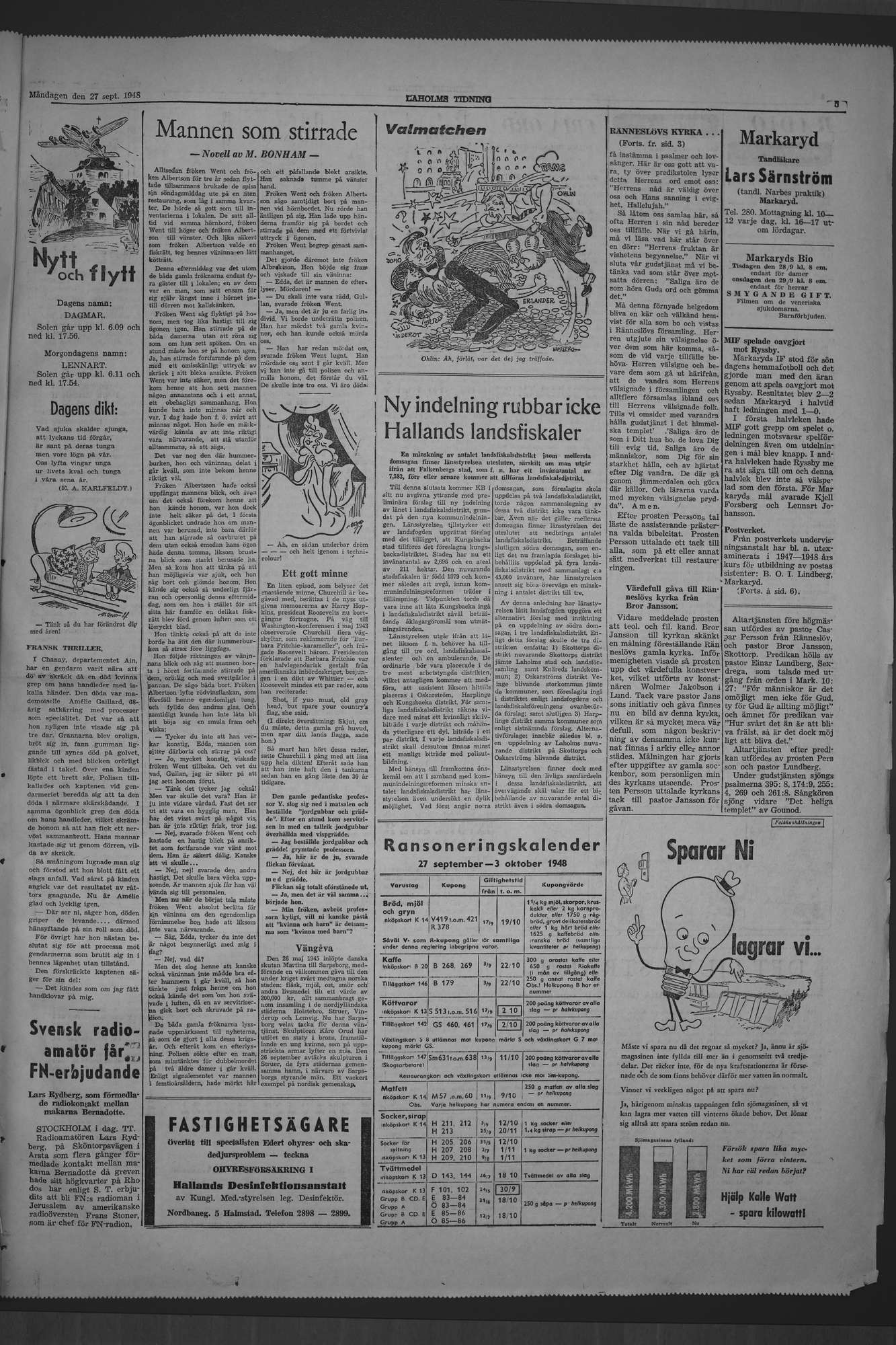 Laholms Tidning Måndag 27 september 1948, sida 5