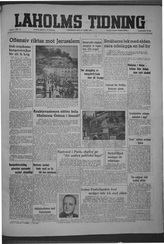 Förstasidan, Onsdag 28 april 1948
