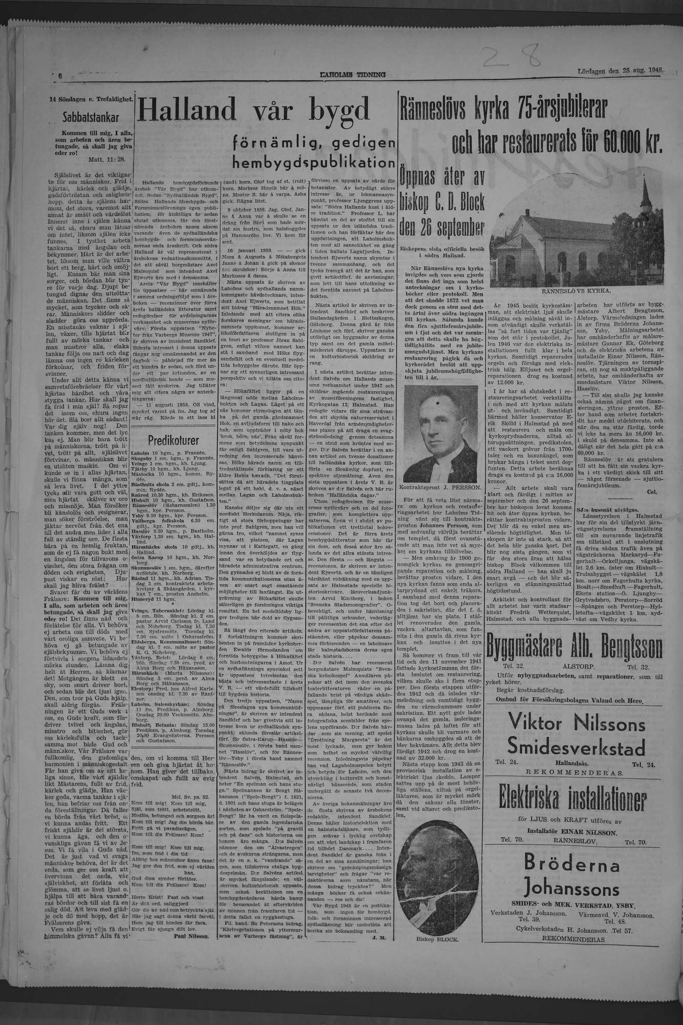 Laholms Tidning Lördag 28 augusti 1948, sida 6